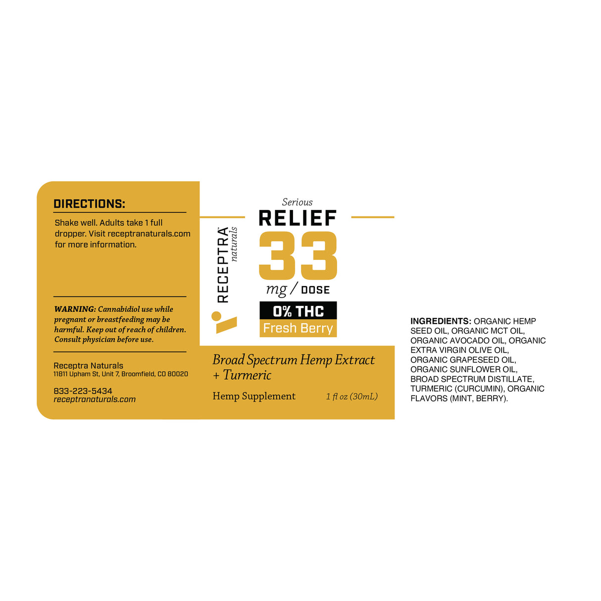 Relief CBD Oil + Turmeric 0% THC Tincture 33mg