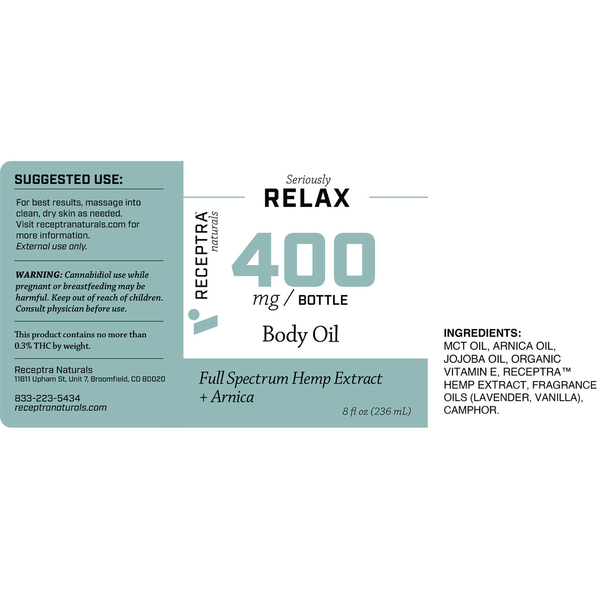 Seriously Relax + Arnica Body Oil CBD