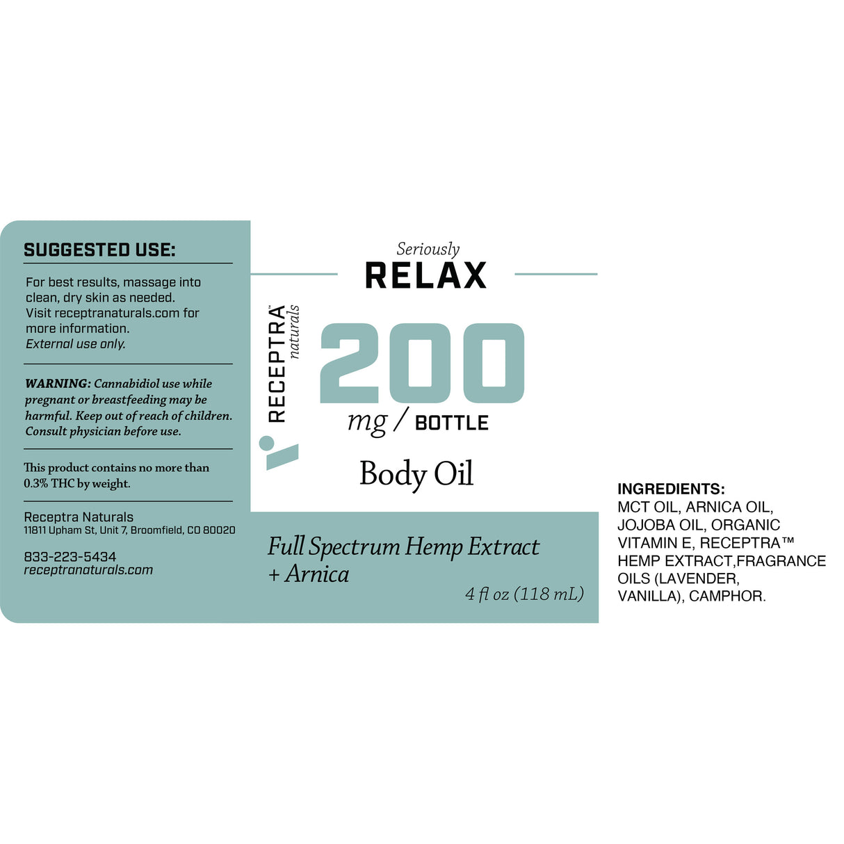 Seriously Relax + Arnica Body Oil CBD