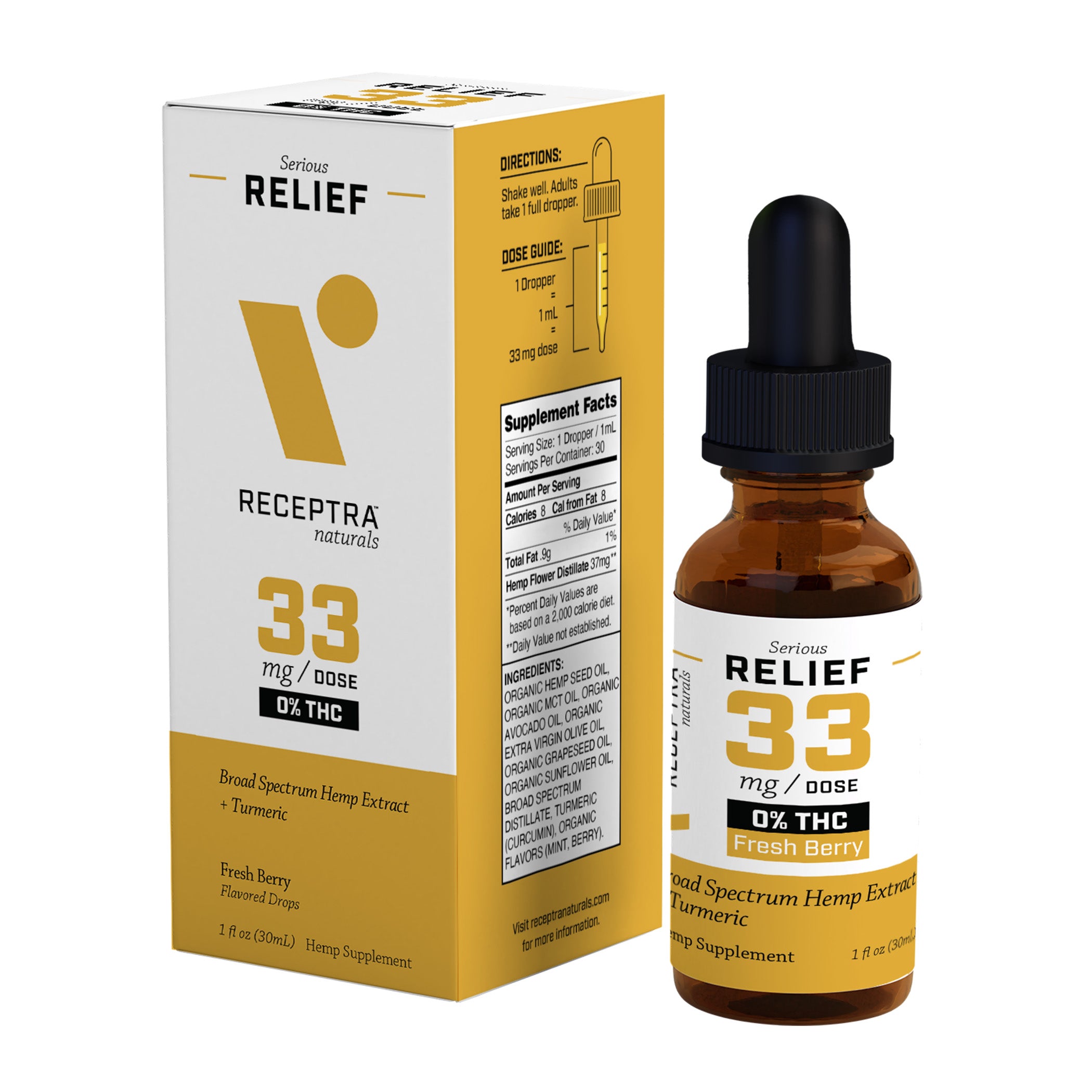 Relief CBD Oil + Turmeric 0% THC Tincture 33mg - Receptra