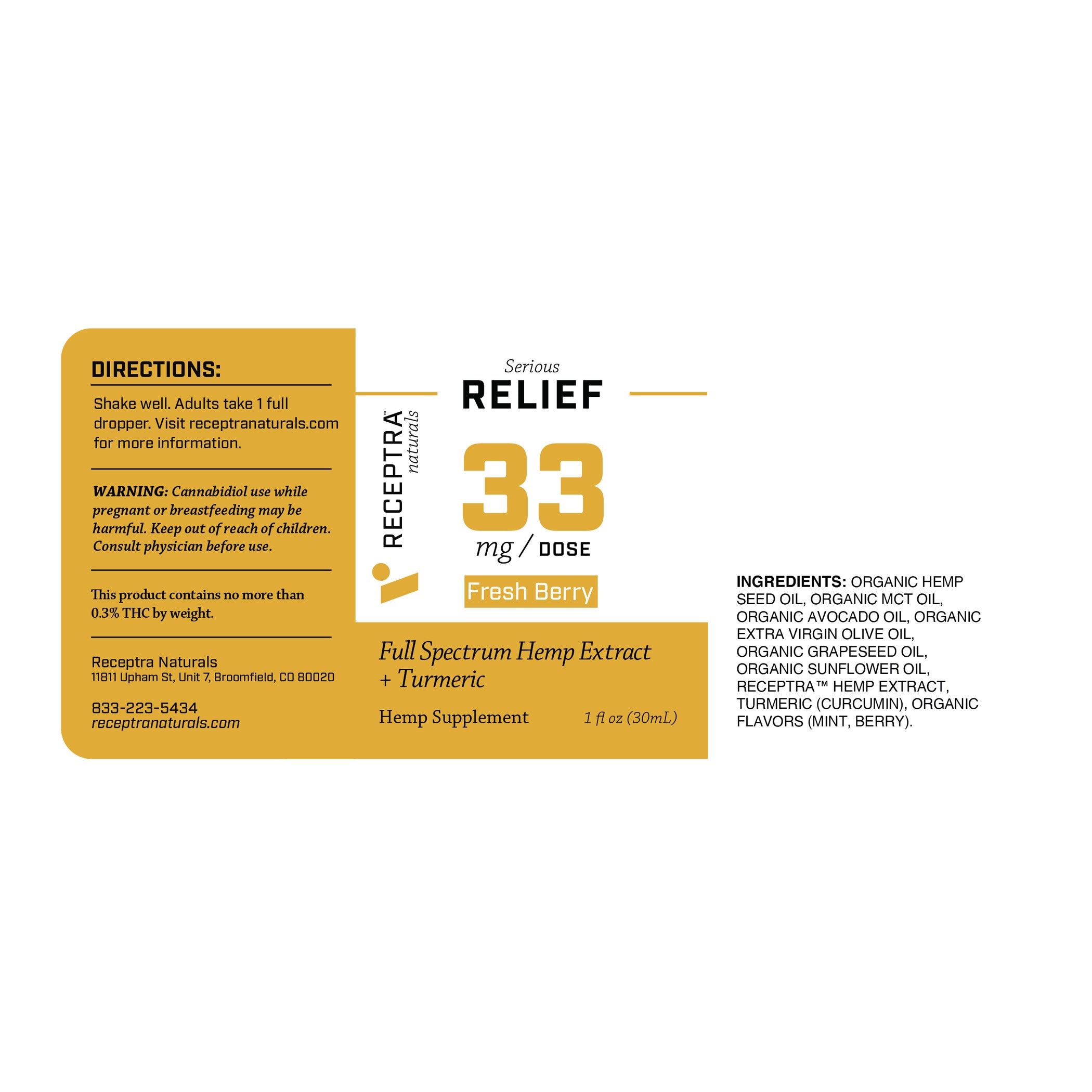 Relief CBD Oil + Turmeric (33mg) - Receptra