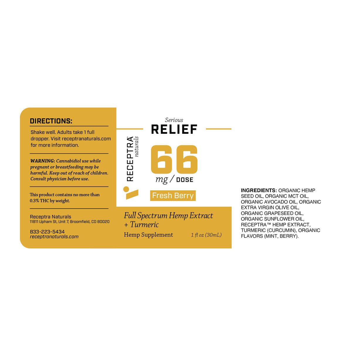 Relief + Turmeric CBD Oil 66mg Fresh Berry