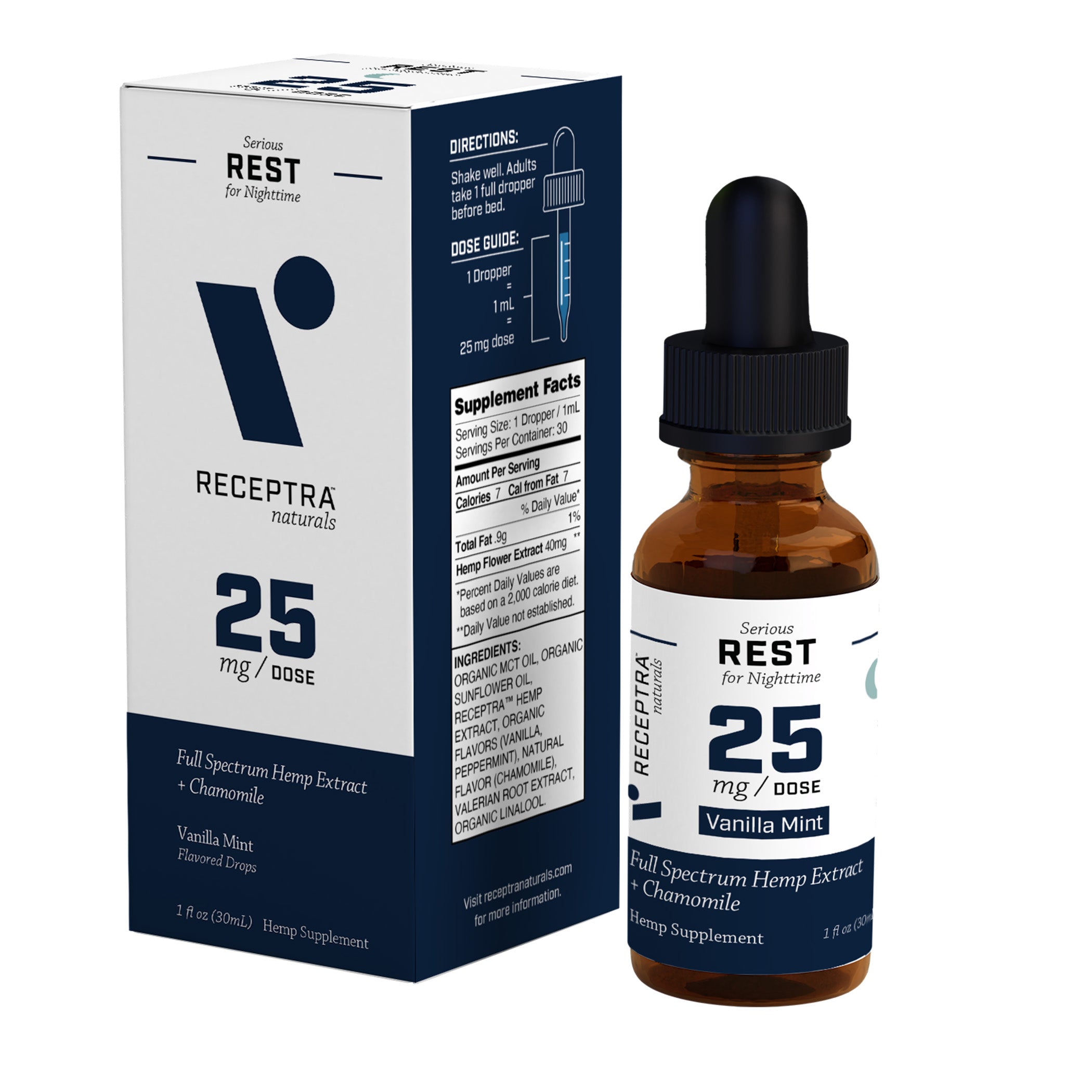 Rest CBD Oil + Chamomile (25mg) - Receptra
